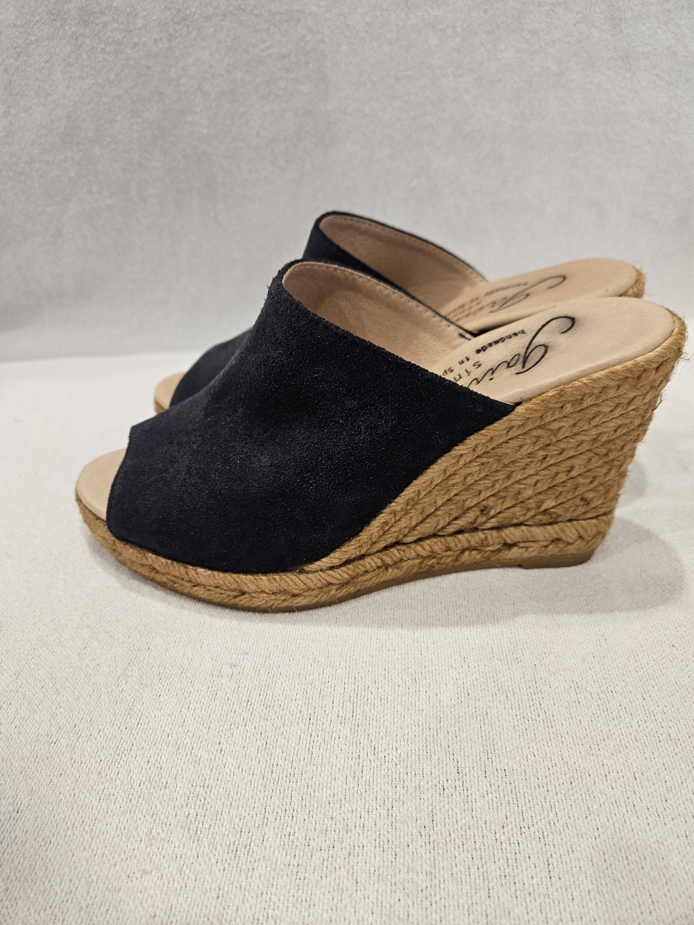Giamo Dark Navy Suede Wedge Mules Slides Made In Spain 36/ 6 US - Picture 5 of 8